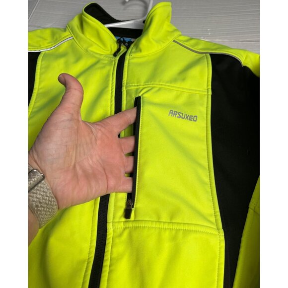 Arsuxeo Mens Cycling Jacket Neon  M windproof fleece lined reflective - Picture 6 of 11